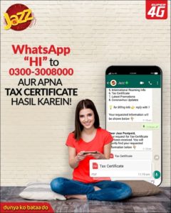 Jazz Tax Certificate through WhatsApp - KLA Pakistan