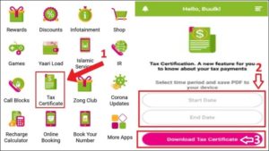 Zong Tax Certificate from Zong App - KLA Pakistan